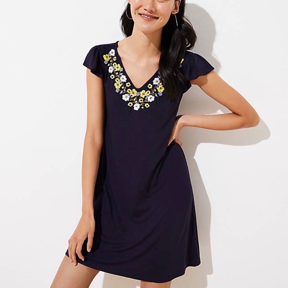NWT LOFT Embroidered Flutter Swing Dress